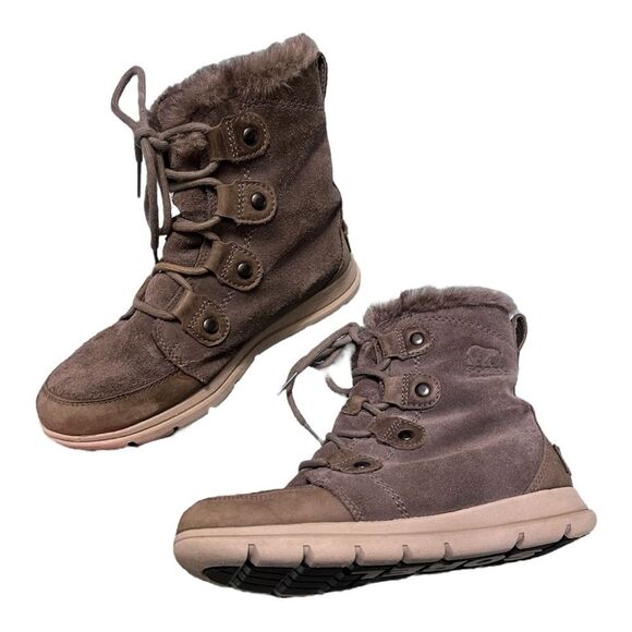Sorel Suede Hiking Winter Warm Explorer Joan Gray Boots Size 7 Snow Traction - Picture 1 of 7